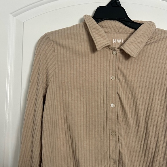 Madewell Brushed Rib Cropped Tan Ribbed Button-Up Top Cardigan Sweater size M - Picture 3 of 10